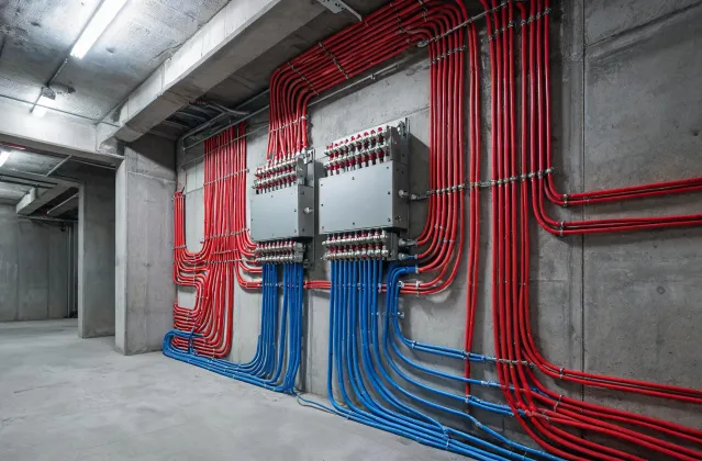 Multifamily tower mechanical riser with PEX branches